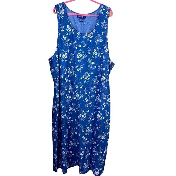Vintage 90’s Floral Denim Maxi Dress by Original TY Wear - Picture 1 of 7